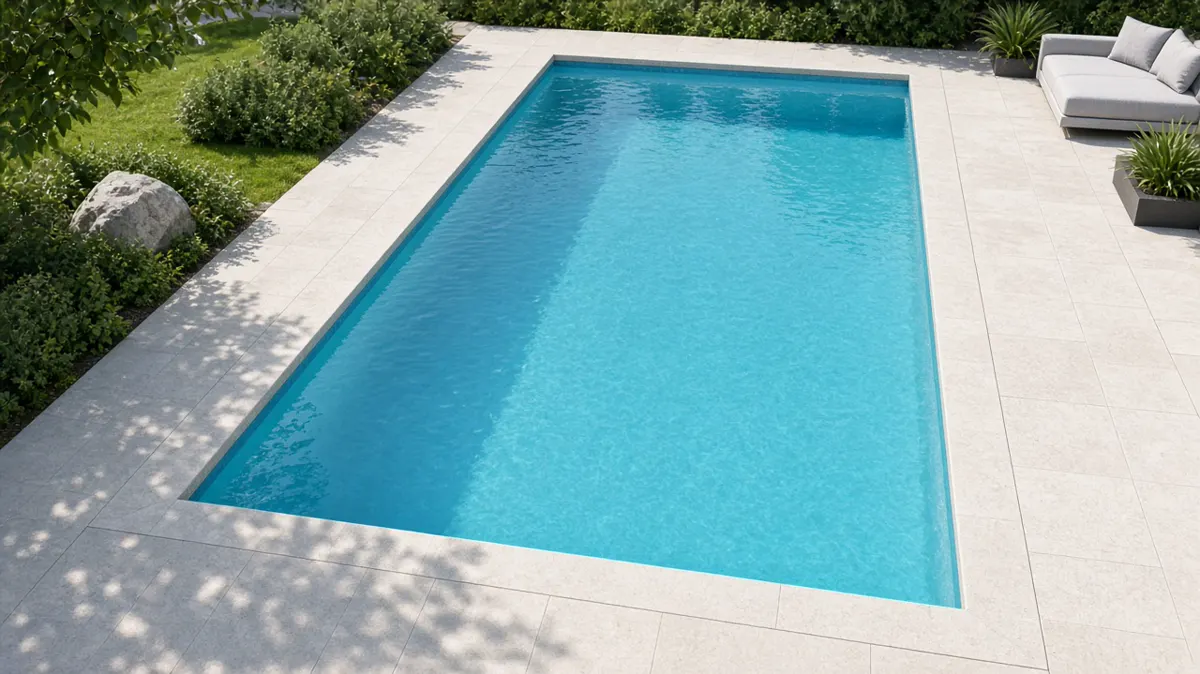 Overhead view of a geometric rectangular swimming pool used to illustrate volume formulas